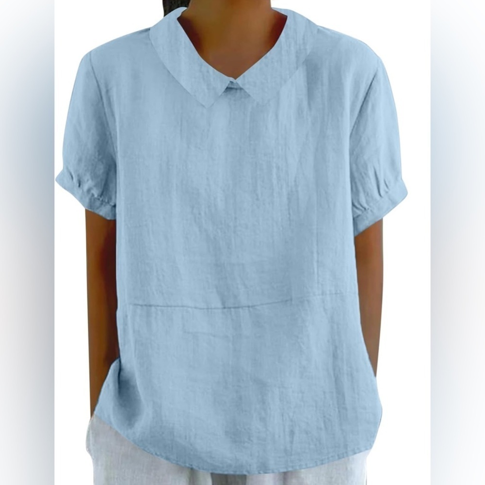 Women's Cotton Peter Pan Collar Casual Plain Tunic Top (998)